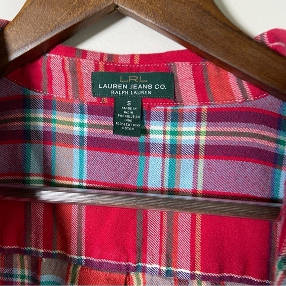 Lauren Jeans Ralph Lauren Boyfriend Plaid Button Down Cotton Red Size Small - Picture 2 of 6